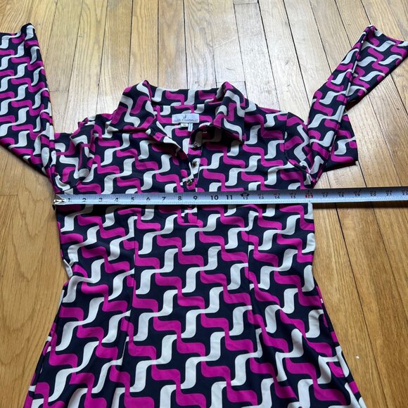 Jude Connally Size S Pink Navy Blue Geometric Print Long Sleeve Polo Shirt Top - Picture 10 of 10